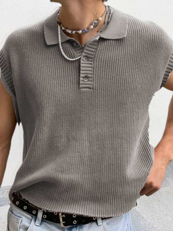 Stylish Men's Knitted Polo Top with Lapel Collar - Solid Color Elegance for Spring-Summer - MENLL